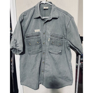 TAG Safari Shirt Mens L Short Sleeve Tan Khaki Park Ranger Outdoor Button Down